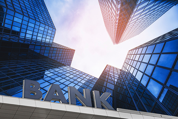 bank sign and buildings